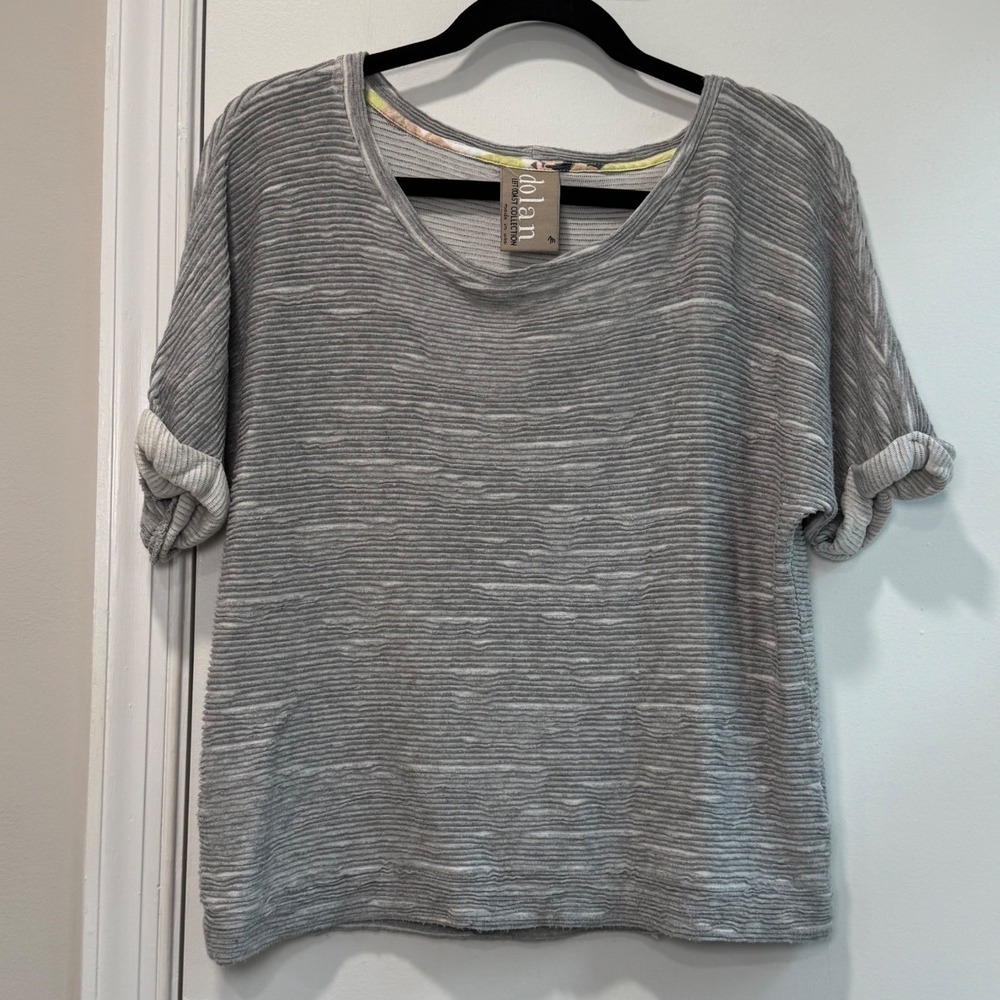 Dolan Left Coast Collection Grey Textured Rib Knit Boxy Scoop Neck Top Medium